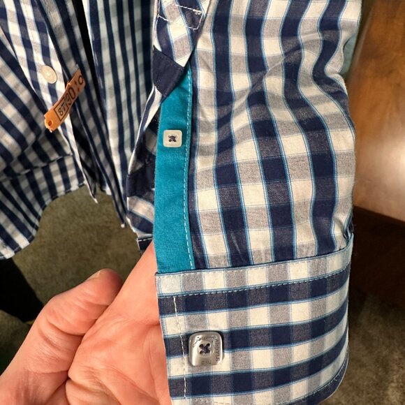 Jeremy Argyle NYC Mens XL Dress Shirt 100% Cotton Blue Checkered Casual - Picture 5 of 7